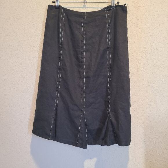 Richard Malcolm 100% Linen Skirt Stitch embroidered Black CUTE! Size 10 - Picture 3 of 8